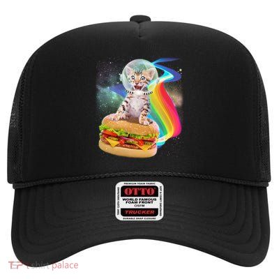 Rainbow Burger Space Cat High Crown Mesh Back Trucker Hat