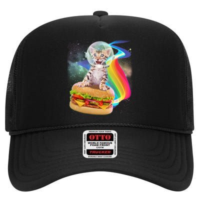 Rainbow Burger Space Cat High Crown Mesh Back Trucker Hat