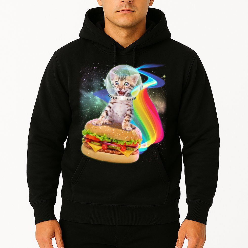 Rainbow Burger Space Cat Hoodie