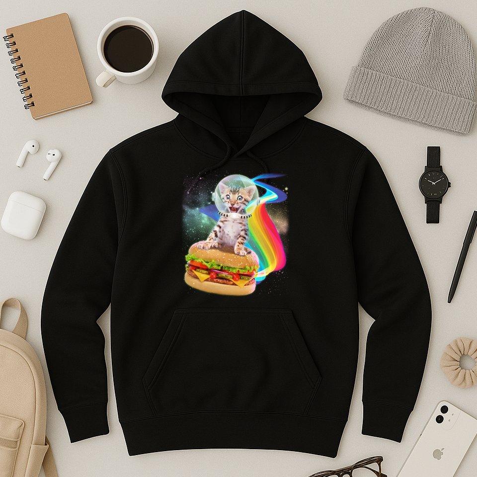 Rainbow Burger Space Cat Hoodie