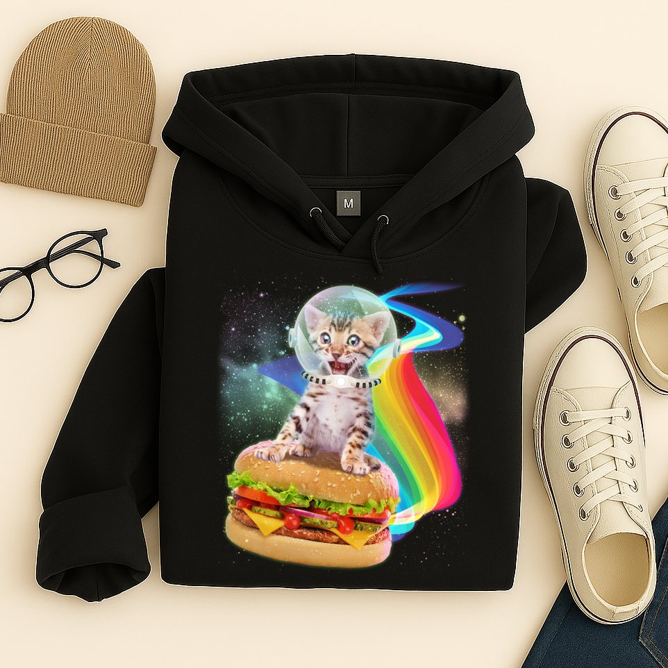 Rainbow Burger Space Cat Hoodie