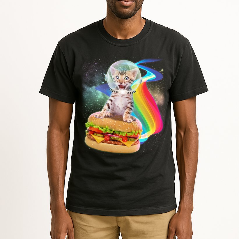 Rainbow Burger Space Cat Tall T-Shirt