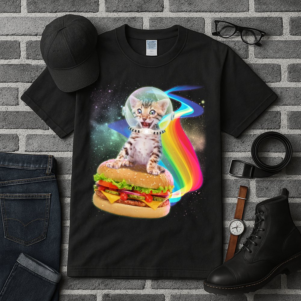 Rainbow Burger Space Cat Tall T-Shirt