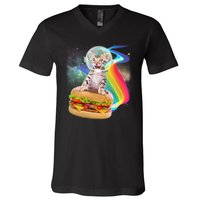 Rainbow Burger Space Cat V-Neck T-Shirt