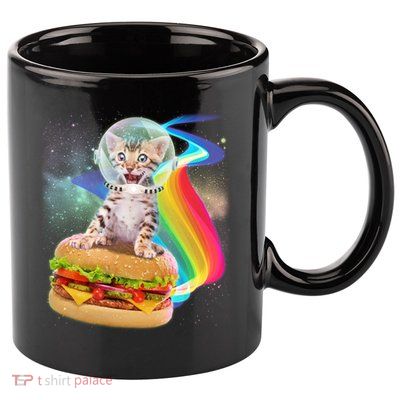 Rainbow Burger Space Cat 11oz C Handle Ceramic Mug