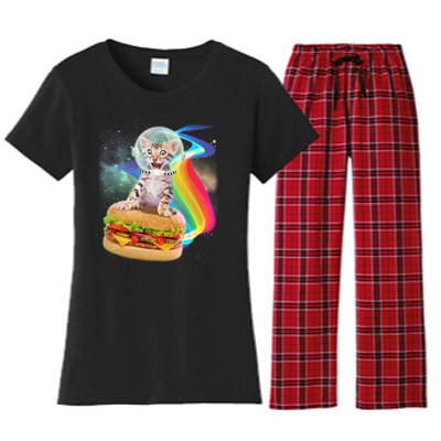 Rainbow Burger Space Cat Women's Flannel Pajama Set