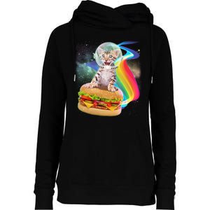 Rainbow Burger Space Cat Womens Funnel Neck Pullover Hood