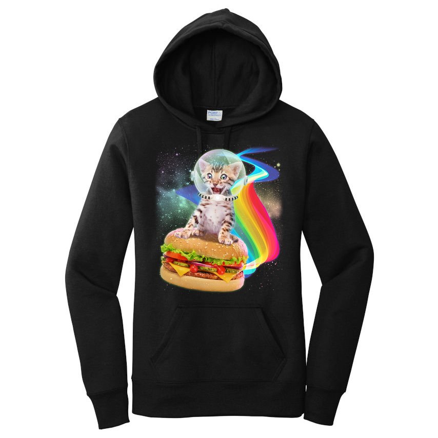 Rainbow Burger Space Cat Women's Pullover Hoodie