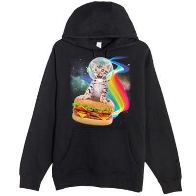 Rainbow Burger Space Cat Premium Pullover Hoodie