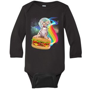 Rainbow Burger Space Cat Baby Long Sleeve Bodysuit