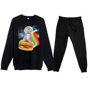 Rainbow Burger Space Cat Premium Crewneck Sweatsuit Set