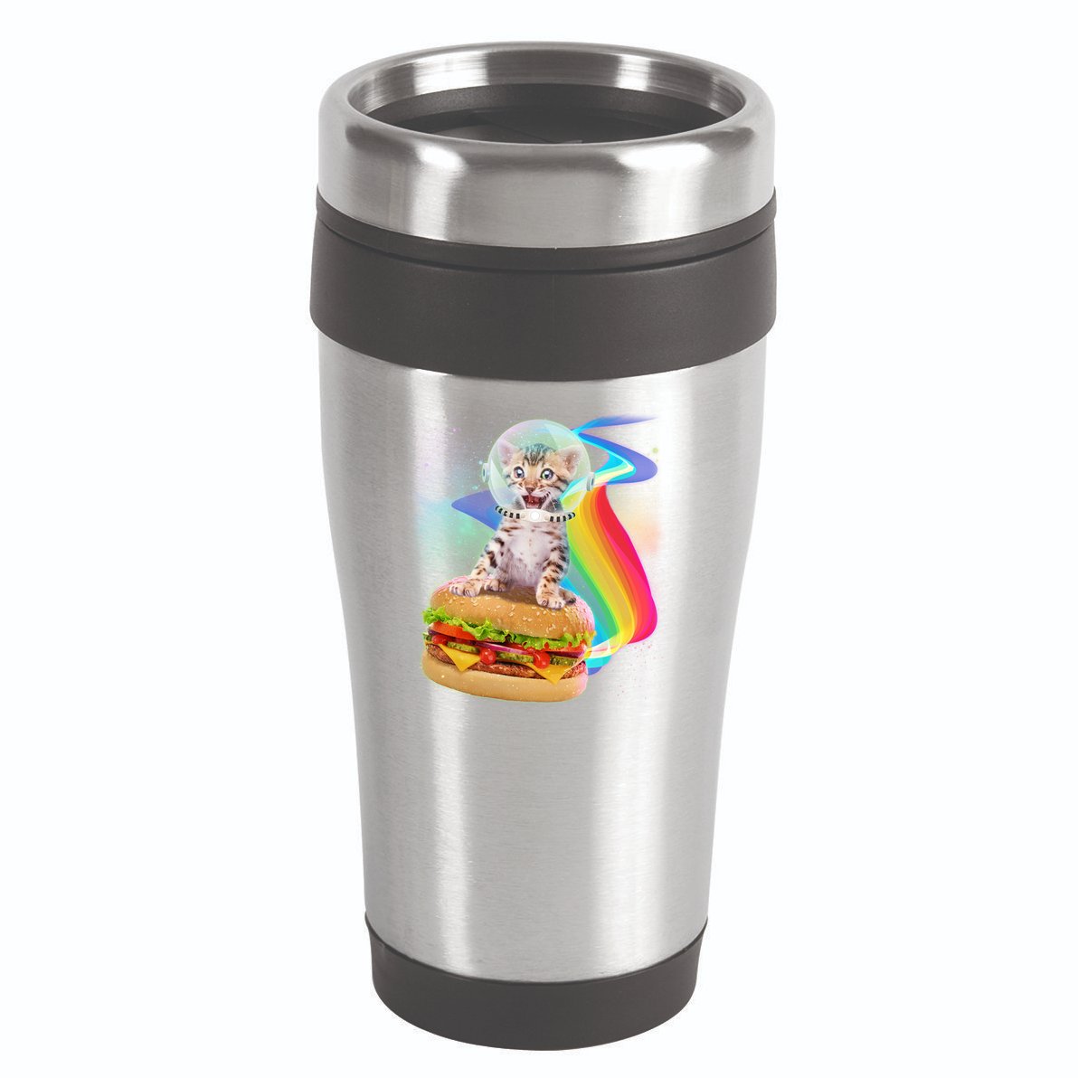 Rainbow Burger Space Cat 16oz Travel Tumbler