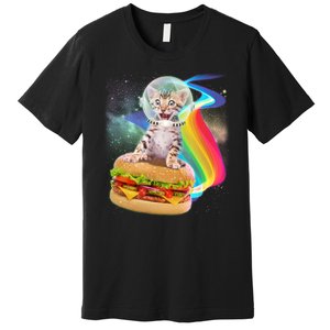 Rainbow Burger Space Cat Premium T-Shirt