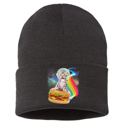 Rainbow Burger Space Cat Sustainable Knit Beanie