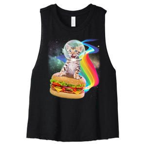 Rainbow Burger Space Cat Women's Racerback Cropped Tank