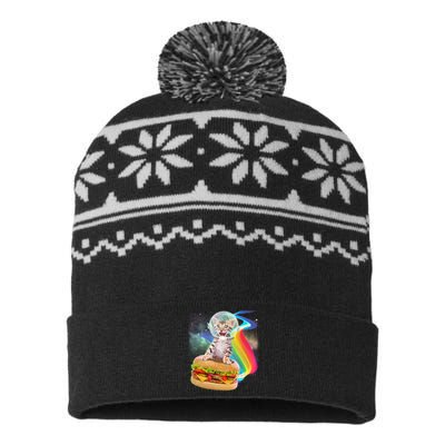 Rainbow Burger Space Cat USA-Made Snowflake Beanie