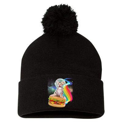 Rainbow Burger Space Cat Pom Pom 12in Knit Beanie