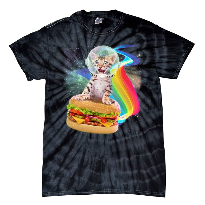 Rainbow Burger Space Cat Tie-Dye T-Shirt