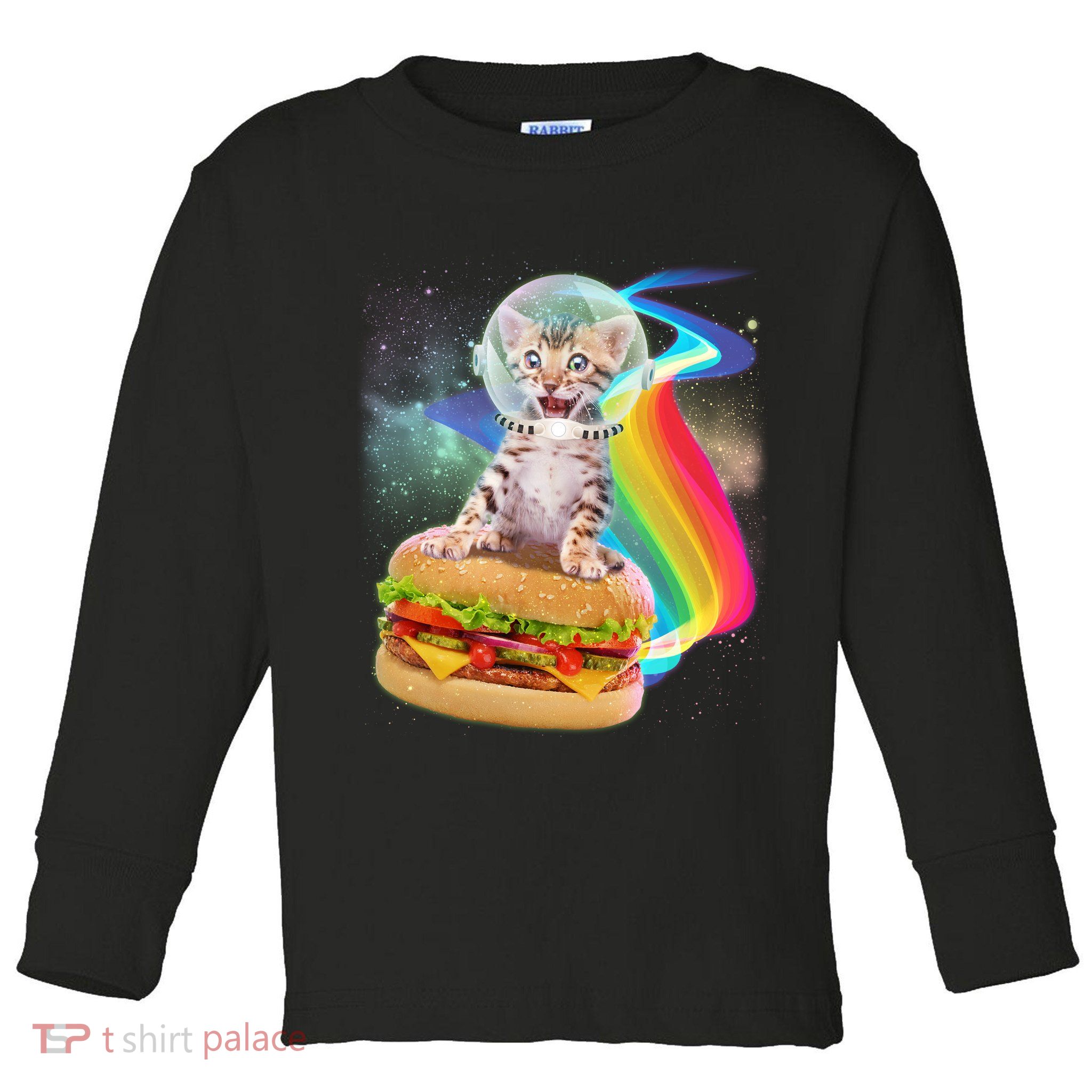Rainbow Burger Space Cat Toddler Long Sleeve Shirt