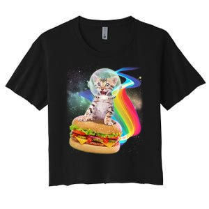 Rainbow Burger Space Cat Women's Crop Top Tee