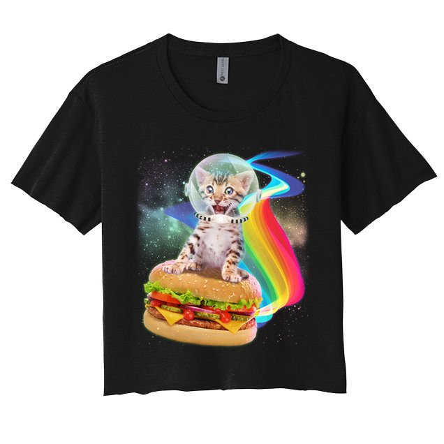 Rainbow Burger Space Cat Crop Top