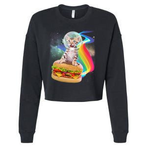 Rainbow Burger Space Cat Cropped Pullover Crew