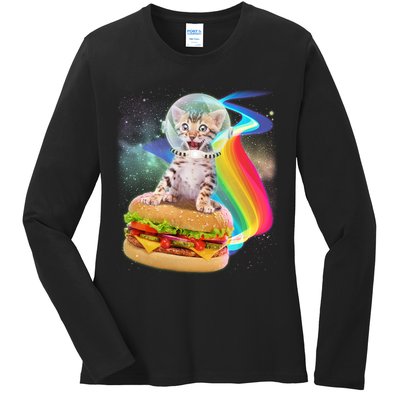 Rainbow Burger Space Cat Ladies Long Sleeve Shirt