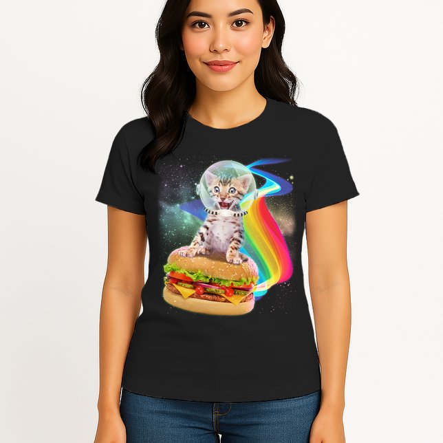 Rainbow Burger Space Cat Womens T-Shirt
