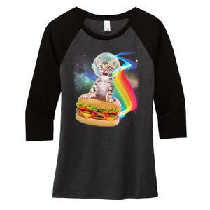 Rainbow Burger Space Cat Women's Tri-Blend 3/4-Sleeve Raglan Shirt