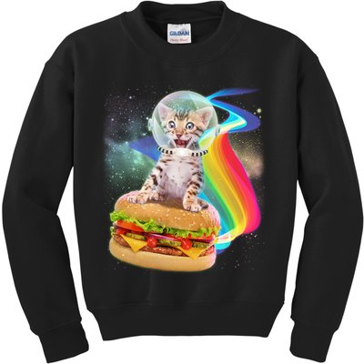 Rainbow Burger Space Cat Kids Sweatshirt