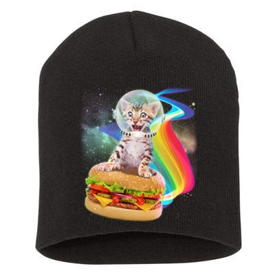 Rainbow Burger Space Cat Short Acrylic Beanie