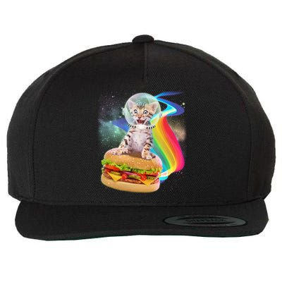 Rainbow Burger Space Cat Wool Snapback Cap