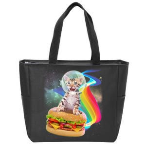 Rainbow Burger Space Cat Zip Tote Bag