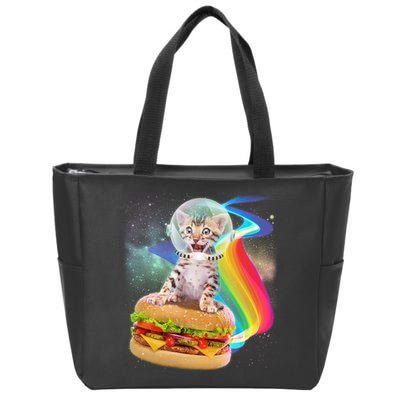 Rainbow Burger Space Cat Zip Tote Bag