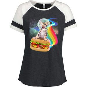 Rainbow Burger Space Cat Enza Ladies Jersey Colorblock Tee