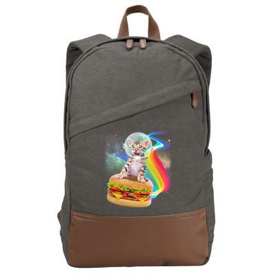 Rainbow Burger Space Cat Cotton Canvas Backpack