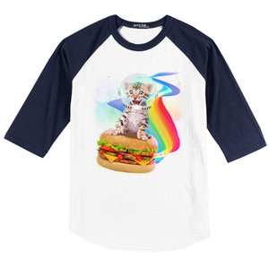 Rainbow Burger Space Cat Baseball Sleeve Shirt