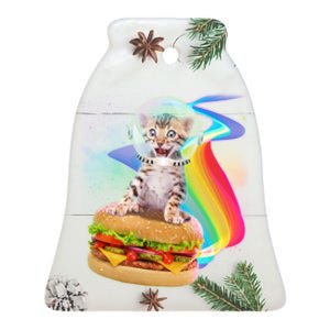 Rainbow Burger Space Cat Ceramic Bell Ornament