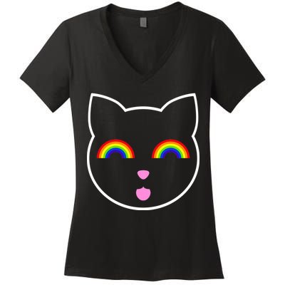 Rainbow Cat LGBT Ally Women's V-Neck T-Shirt