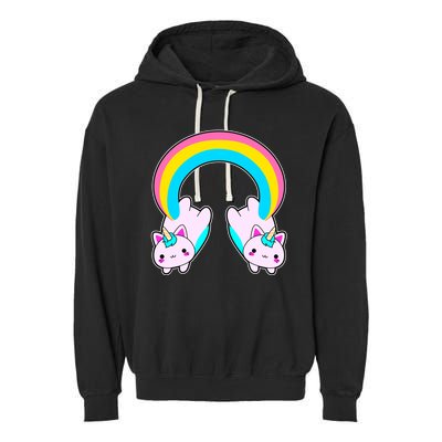 Rainbow Cat Twin Caticorns Garment-Dyed Fleece Hoodie