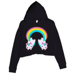 Rainbow Cat Twin Caticorns Crop Fleece Hoodie