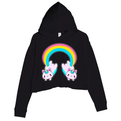 Rainbow Cat Twin Caticorns Crop Fleece Hoodie