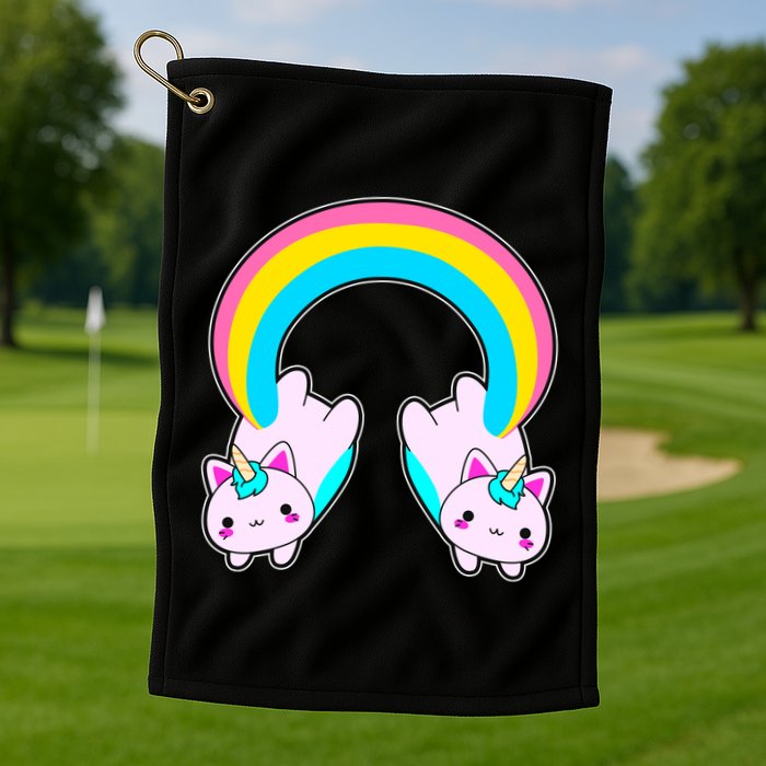 Rainbow Cat Twin Caticorns Golf Towel