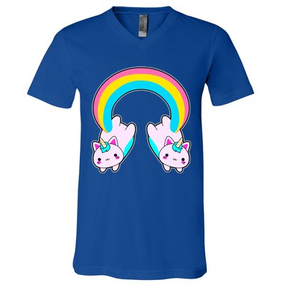 Rainbow Cat Twin Caticorns V-Neck T-Shirt