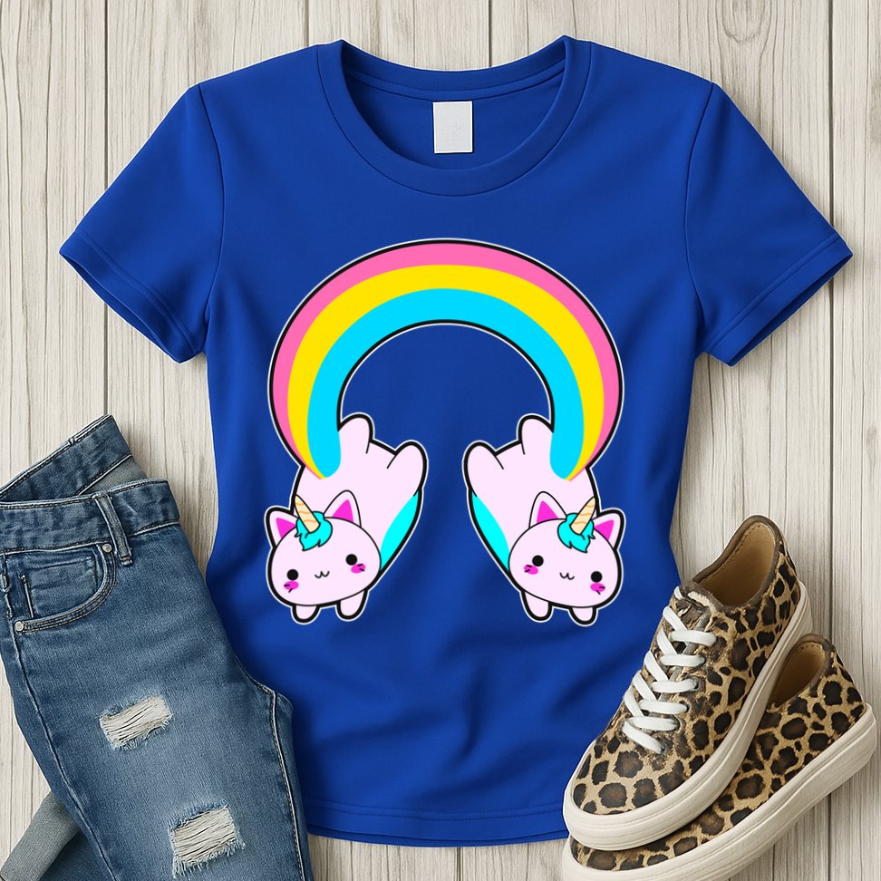 Rainbow Cat Twin Caticorns Womens T-Shirt