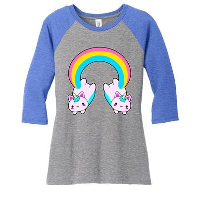 Rainbow Cat Twin Caticorns Women's Tri-Blend 3/4-Sleeve Raglan Shirt