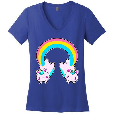 Rainbow Cat Twin Caticorns Women's V-Neck T-Shirt