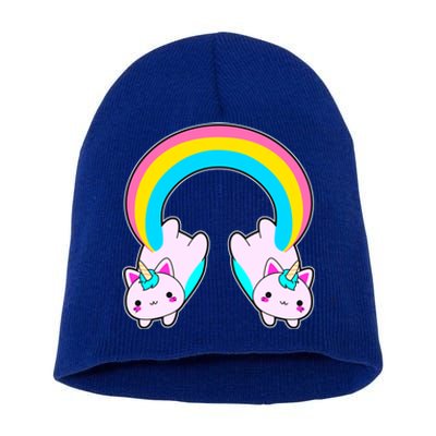 Rainbow Cat Twin Caticorns Short Acrylic Beanie