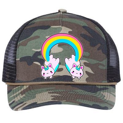 Rainbow Cat Twin Caticorns Retro Rope Trucker Hat Cap