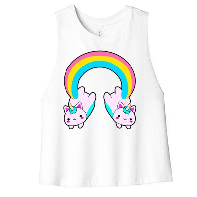 Rainbow Cat Twin Caticorns Women's Racerback Cropped Tank